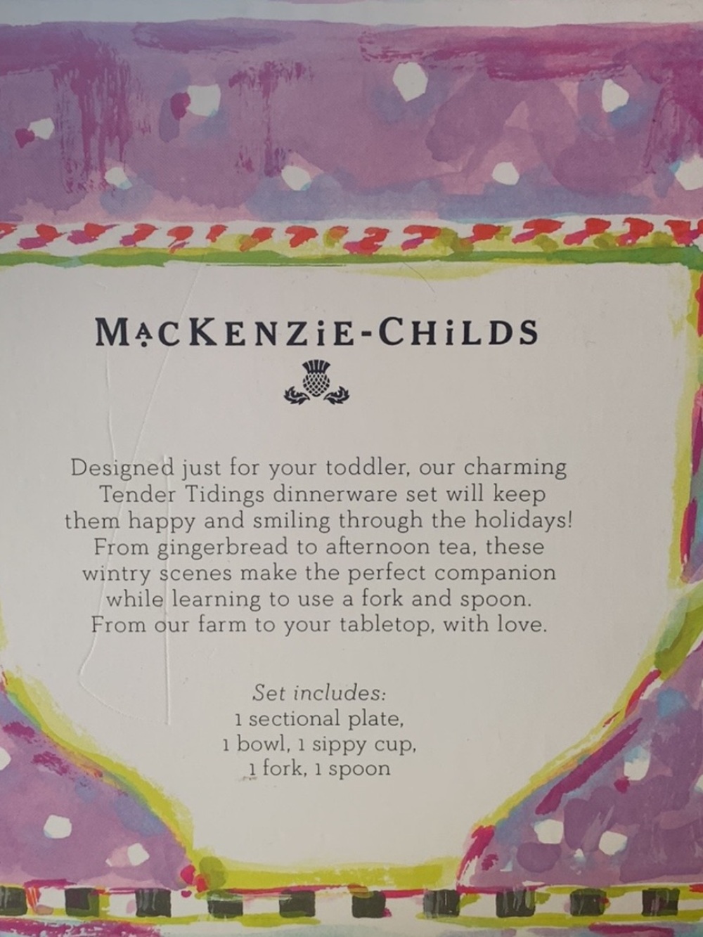 Mackenzie-Childs NIB 5 Piece Toddler Holiday "Tender Tidings" Dinnerware Set NIB - Picture 8 of 8